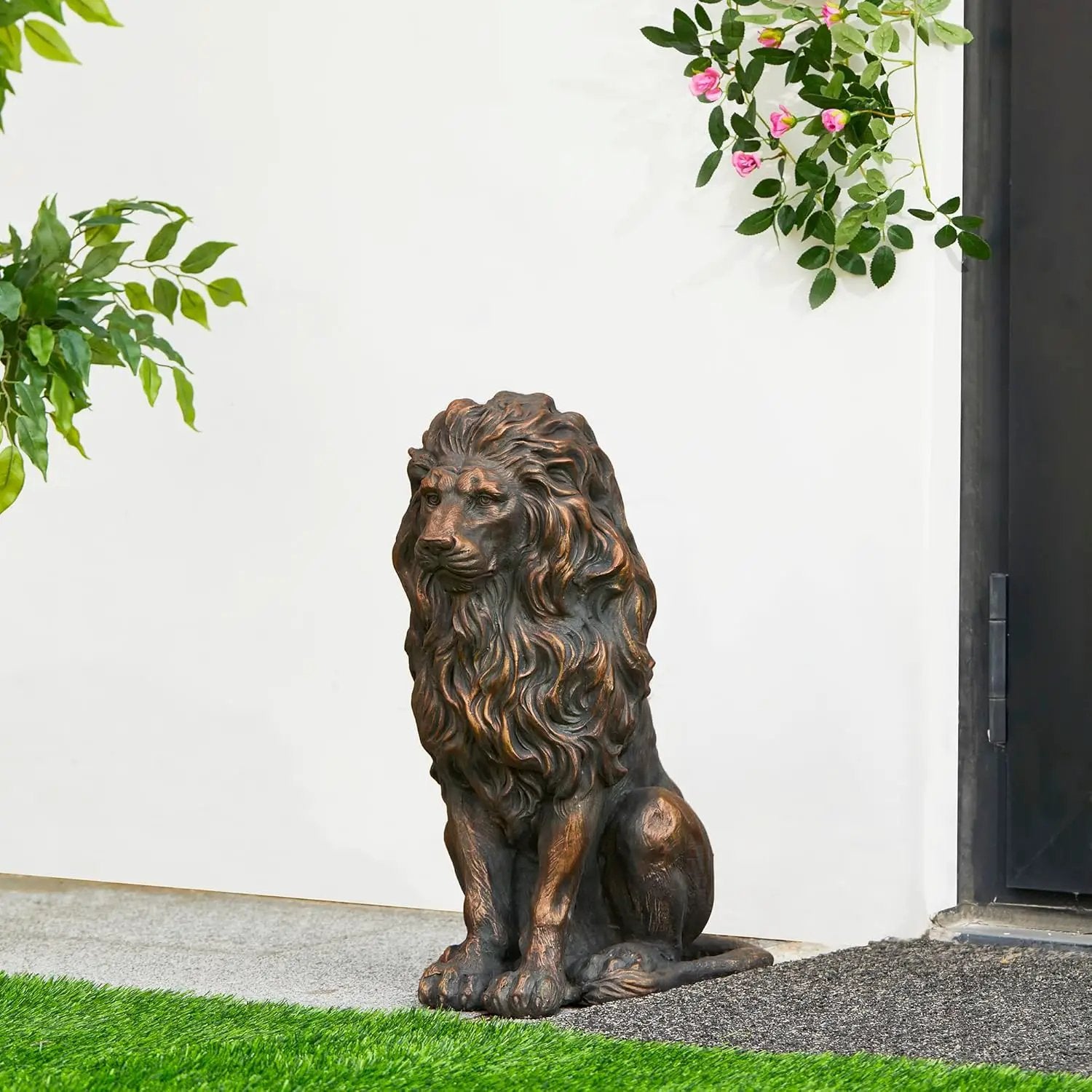 20.5" Lion Statue - Resin Outdoor Guardian Sculpture by HouseOfZazla
