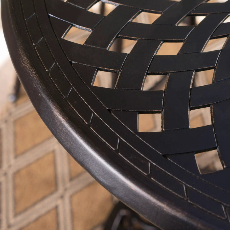 Elegant Cast Aluminum Round Bar Table With Romantic Filigree Design - Copper by HouseOfZazla