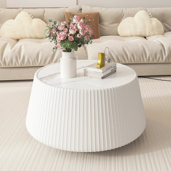 Light Sintered Stone Top Cup Shape Leather Coffee Table