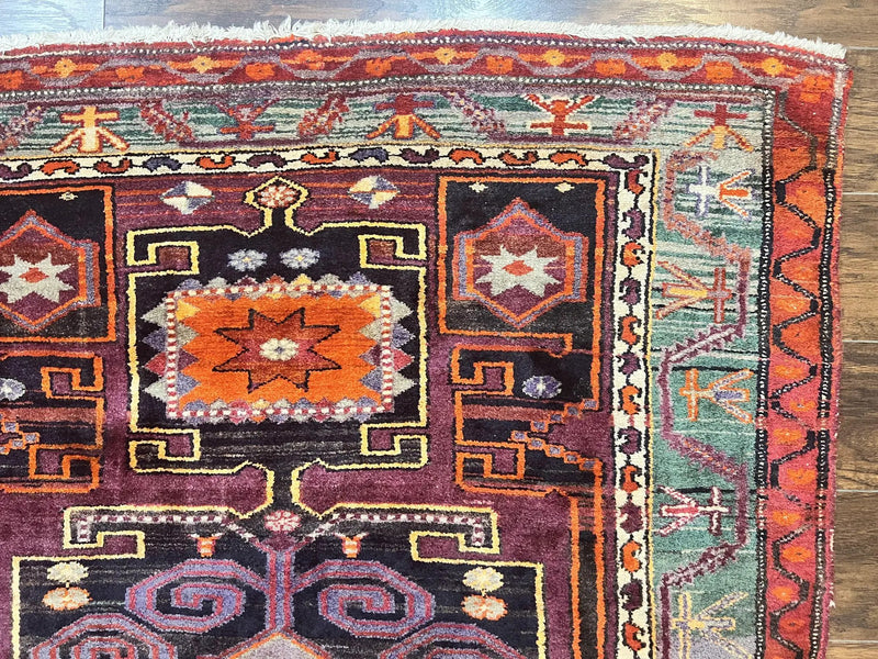 Persian Tribal Rug 5x6, Persian Nahavand Rug, Purple, Geometric Vintage Wool Handmade Carpet by Jewel Rugs