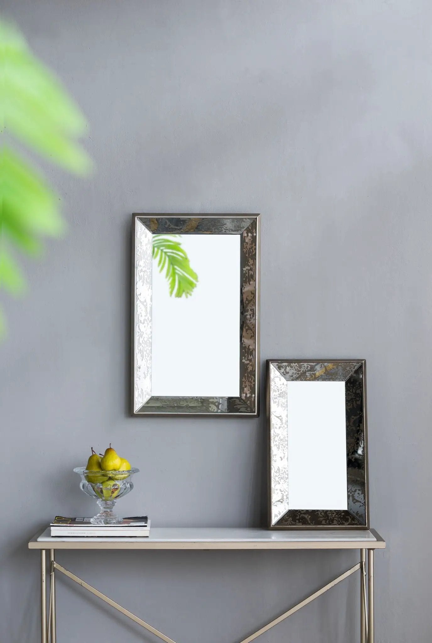 Antique Rectangle Mirror With Floral Accents, Mirrored Display Tray, Hanging Wall Mirror by Unique Piece Furniture