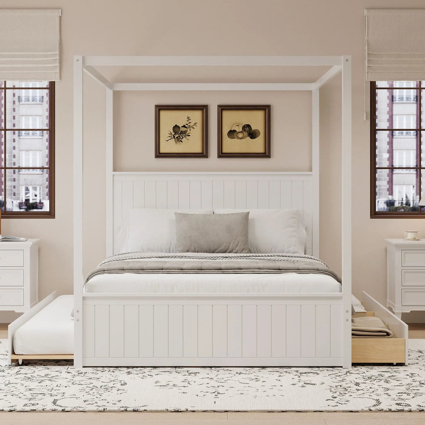 Canopy Platform Bed With Trundle And 3 Storage Drawers by HouseOfZazla