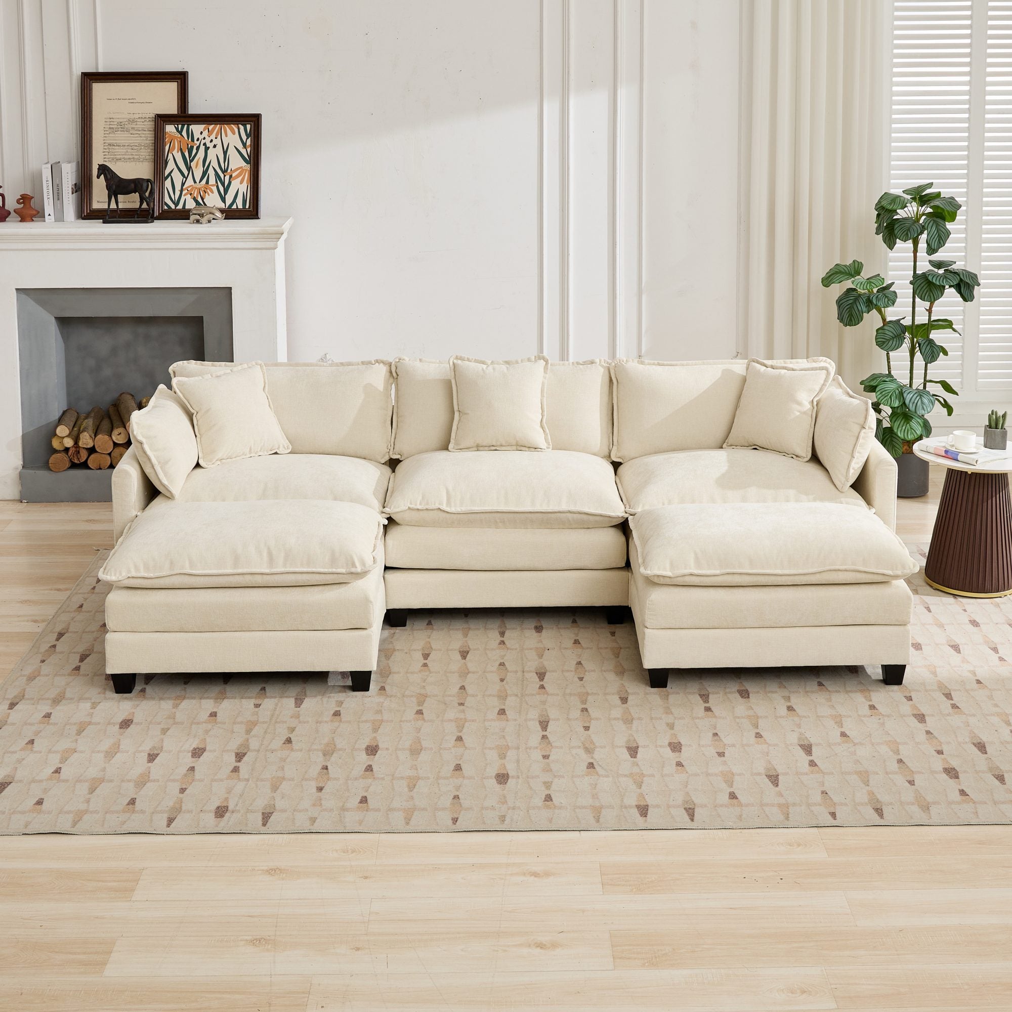Cloud3 Seats Sofa (Ottoman is not included)Chenille Fabric in Beige by BLAKHOM