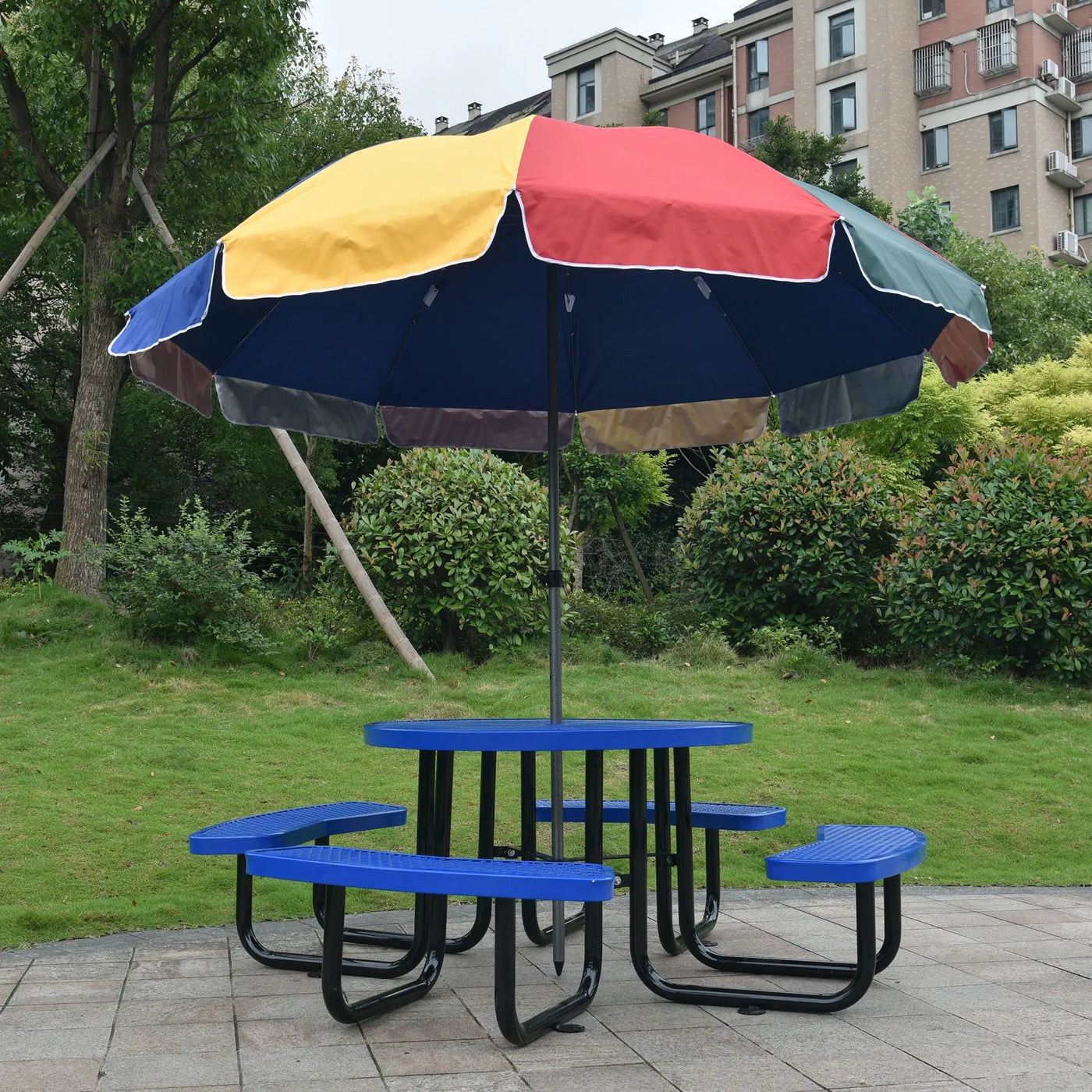 Round Outdoor Steel Picnic Table With Umbrella Pole by HouseOfZazla