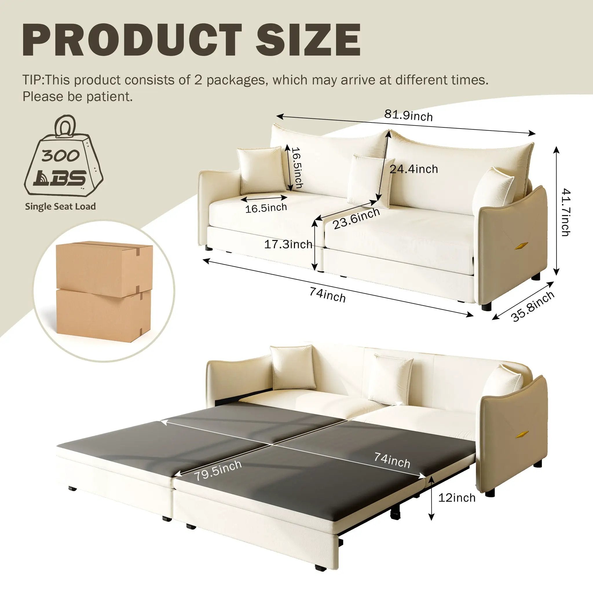 King Pull Out Sofa Bed, 3-In-1 Convertible Bed With 3 Pillows by HouseOfZazla