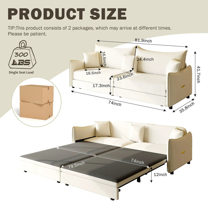 King Pull Out Sofa Bed, 3-In-1 Convertible Bed With 3 Pillows by HouseOfZazla