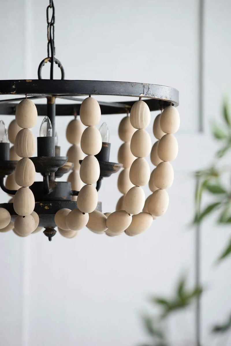 4 Light Wood Chandelier, Hanging Light Fixture With Adjustable Chain For Kitchen, Bulb Not Included - Cream by HouseOfZazla