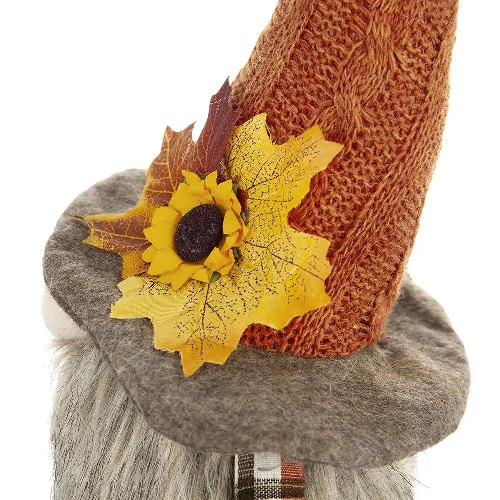 Sitting Gnome With Maple Leaf On Hat, For Holiday Harvest Festival Fall Festival & Thanksgiving Table Decorations (Set of 2) - Orange Multi by Unique Piece Furniture