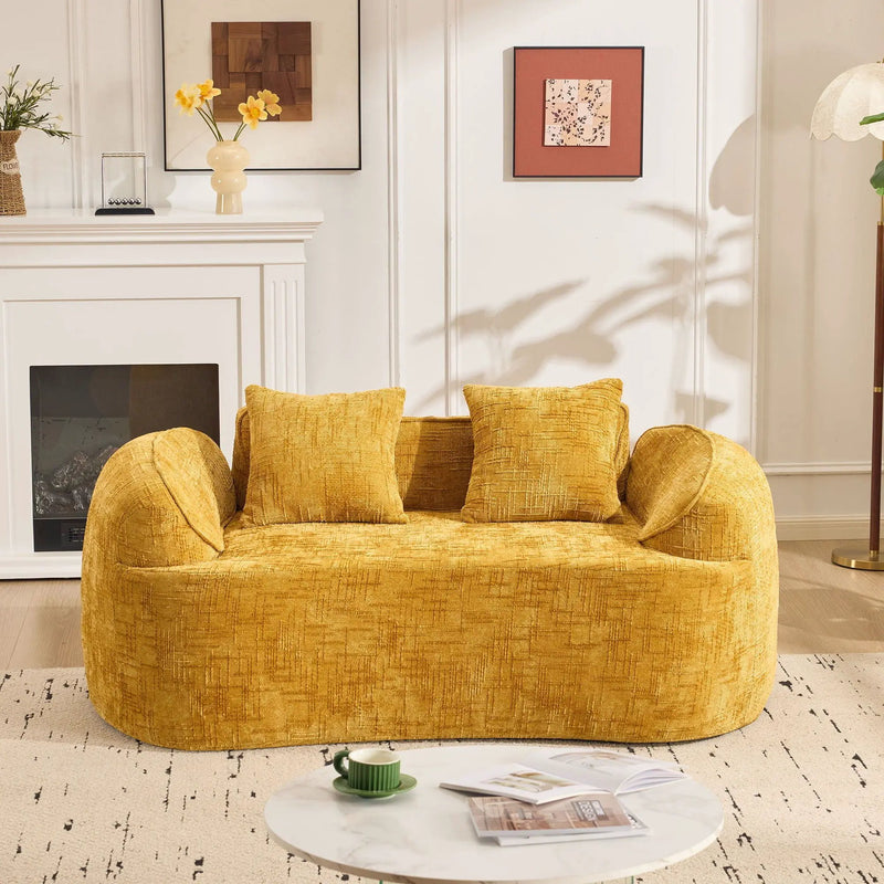 Curved 2 Person Compress Sofa With Armrests, Includes Pillows by Unique Piece Furniture