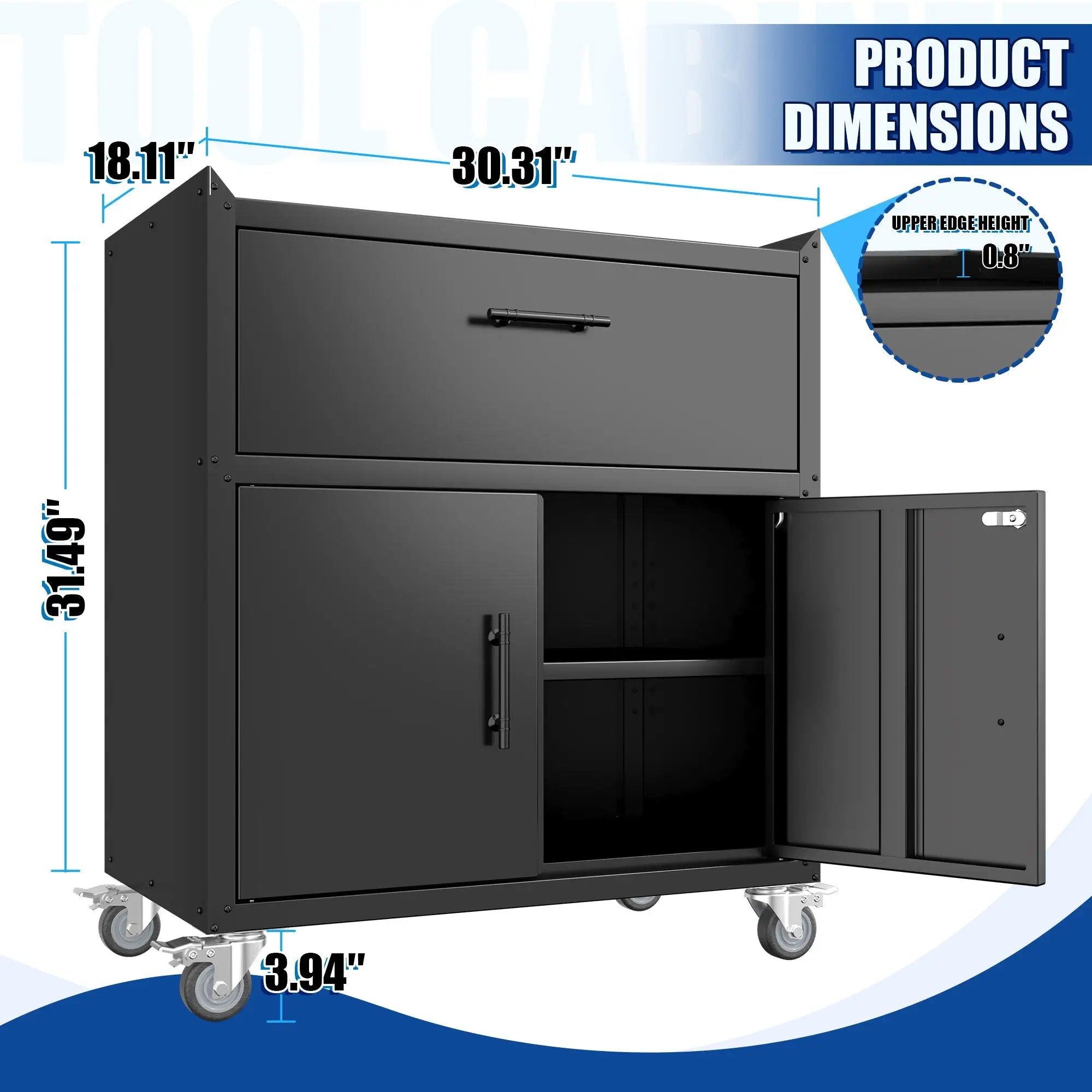 Rolling Metal Tool Storage Cabinet, Lockable Garage Storage Cabinet, Locking Metal Storage Cabinet With Wheels, Rolling Tool Chest, Assembly Required - Black by HouseOfZazla