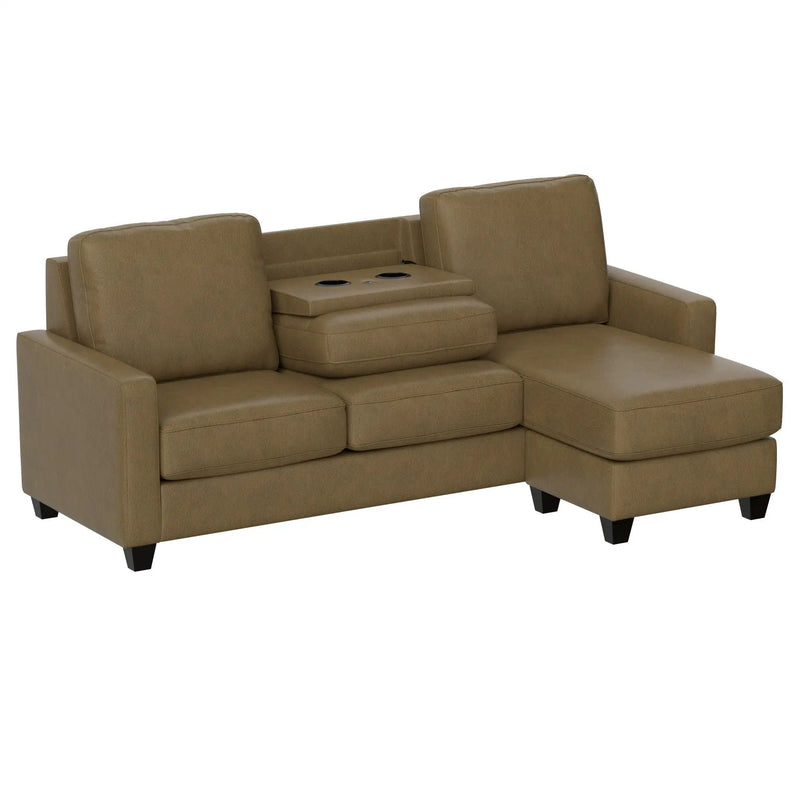 2 Piece Sofa With Chaise, Comfortable Seating For 3, Tapered Feet, USB Charging Console - Brown by HouseOfZazla