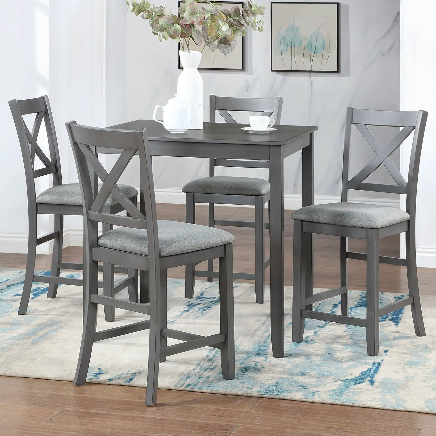 5 Piece Dining Table Set, Wooden Dining Square Table Set For 4 by HouseOfZazla