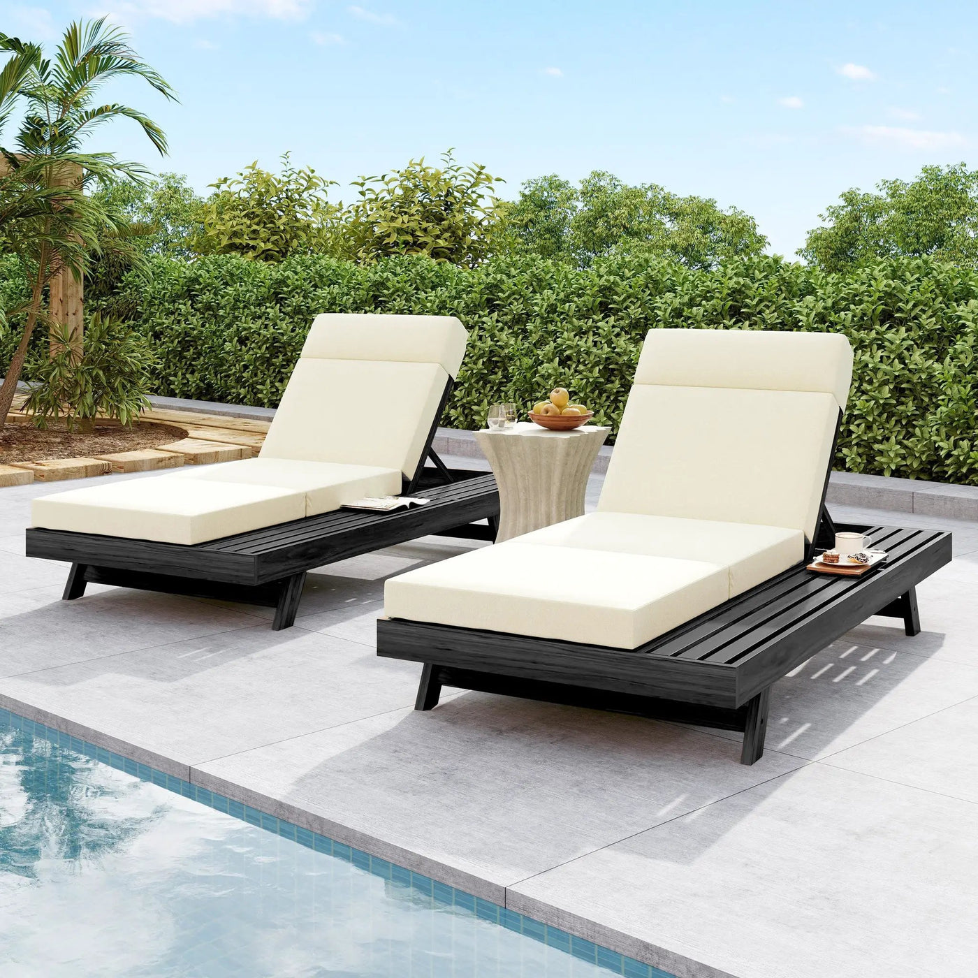 Lounge Chaise Set with Headrest, Acacia Wood by HouseOfZazla