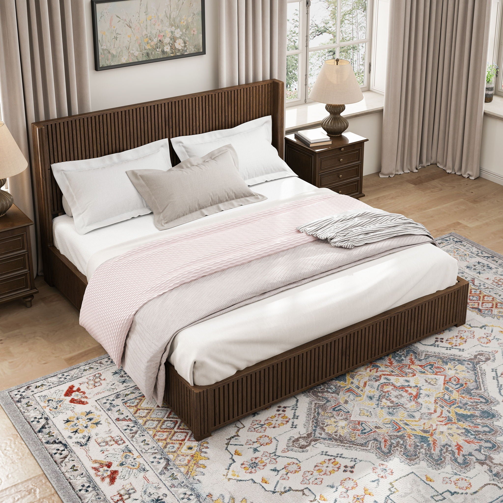 Platform Bed Frame With Headboard, Floor Standing Design by HouseOfZazla