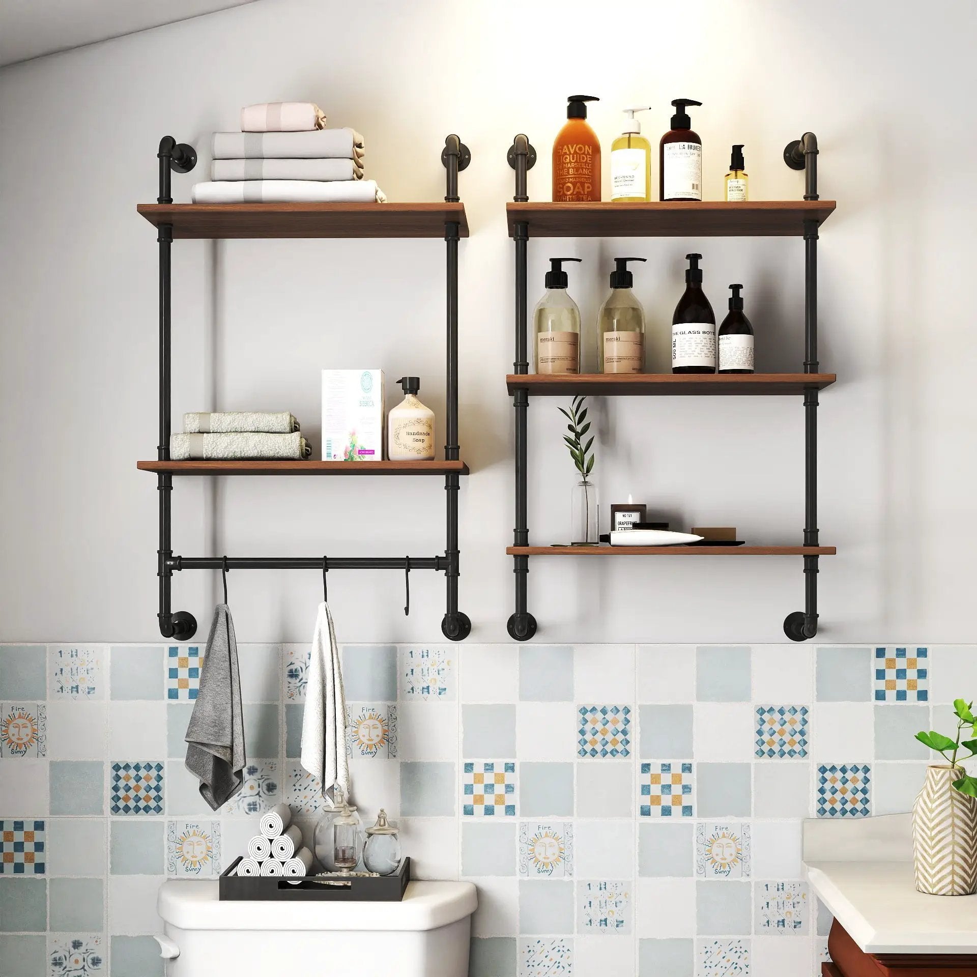 Industrial Pipe Shelf 3-Tier and 2-Tier Wall Mounted Shelves by HouseOfZazla