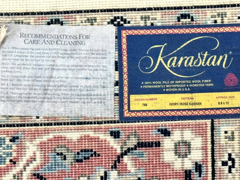 Karastan Rug 8.8 x 12, Ivory Rose Kashan #768, Wool Pile Karastan Carpet, Original 700 Series, Rare, Discontinued, Vintage by Jewel Rugs