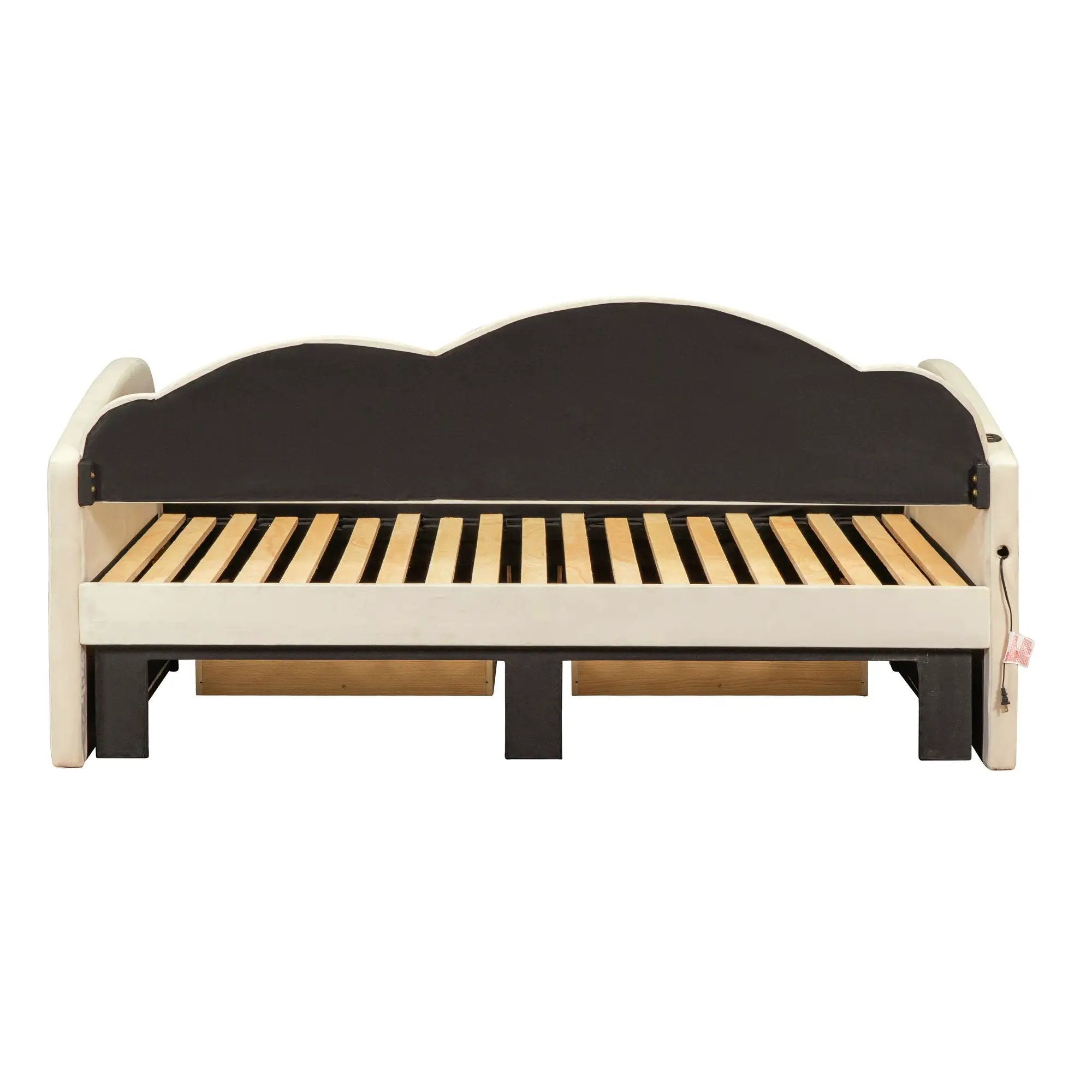 Upholstered Daybed With Cloud-Shaped Backrest, Trundle & 2 Drawers And USB Ports by HouseOfZazla