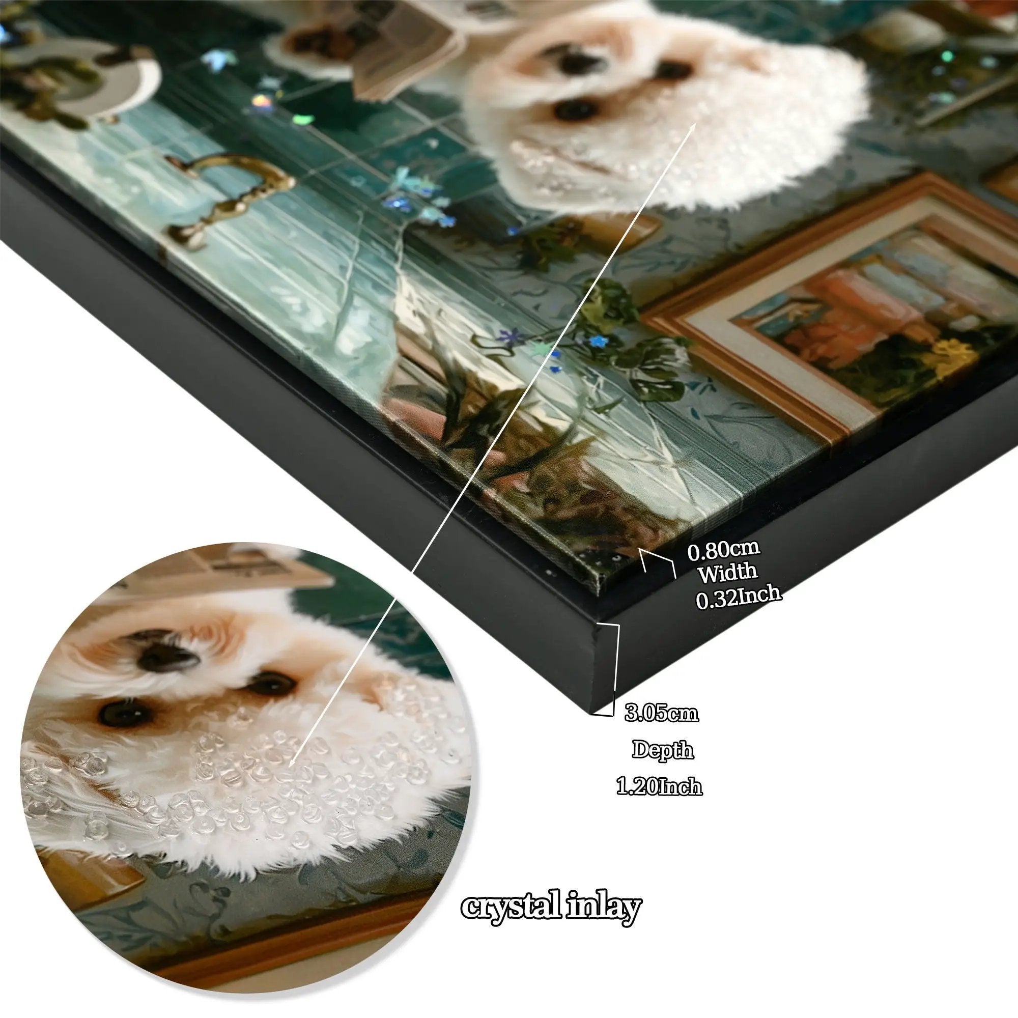 Framed Bathroom Decor, Cute Puppy Wall Art In Picture Frame, 3D Canvas Print - Indigo / White by Unique Piece Furniture