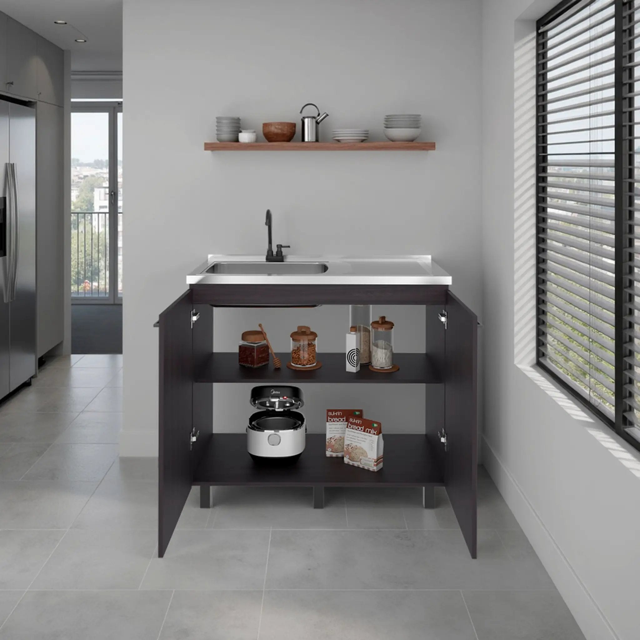 Alatna Freestanding Utility Base Cabinet with Stainless Steel Countertop and Faucet by HouseOfZazla