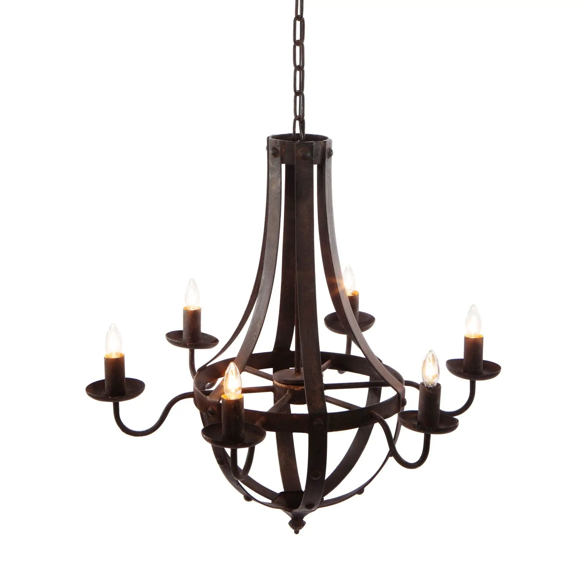 6 Light Metal Chandelier, Hanging Light Fixture With Adjustable Chain For Kitchen, Bulb Not Included - Black by HouseOfZazla