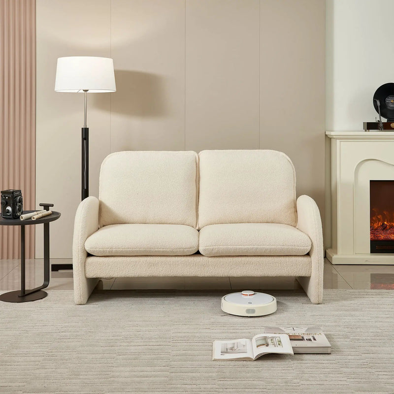 Loveseat Sofa Small Couch For Living Room, Sherpa Fabric Upholstered Loveseat Sofa Couch, Small Loveseat Sofa For Apartment, Bedroom by Unique Piece Furniture