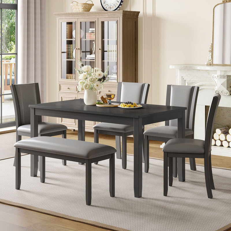 Modern 6 Piece Dining Table Set With Bench And Chairs For Dining Room Or Kitchen - Gray by HouseOfZazla