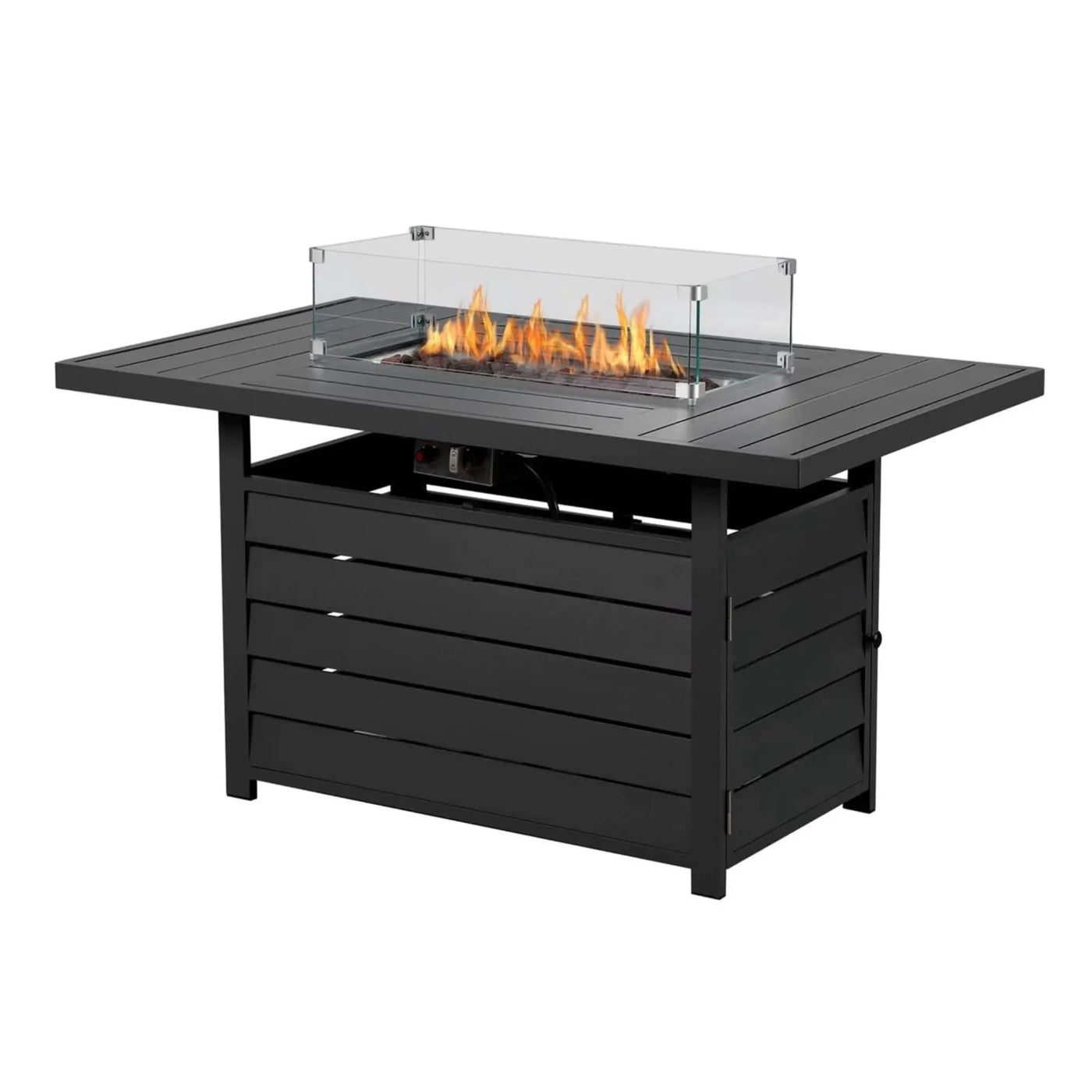 Rectangular Propane Fire Pit Table With Burner, Lava Rock, Waterproof Cover by HouseOfZazla