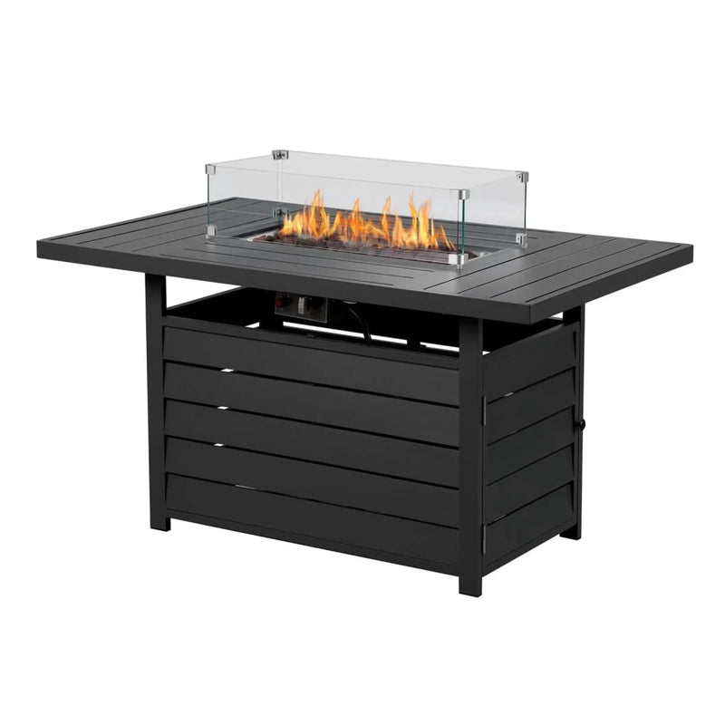Rectangular Propane Fire Pit Table With Burner, Lava Rock, Waterproof Cover by HouseOfZazla
