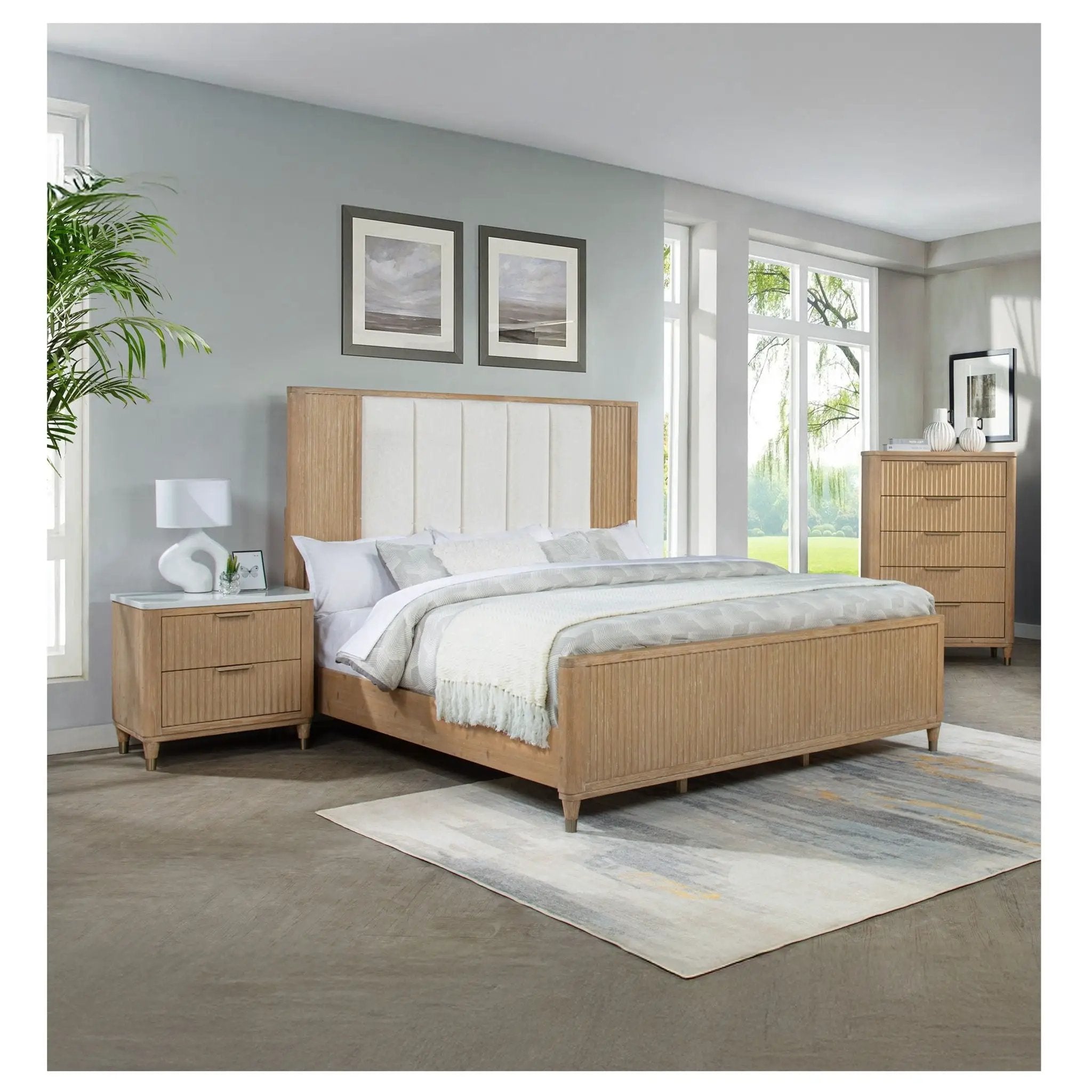 Tall Chest With Full Extension Glides And Accents, Storage Cabinet - Natural Wood by Unique Piece Furniture