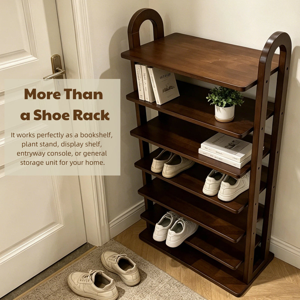 Solid Wood 7-Tier Shoe Rack with Vertical Organizer - Natural Wood, photo 5 of 7
