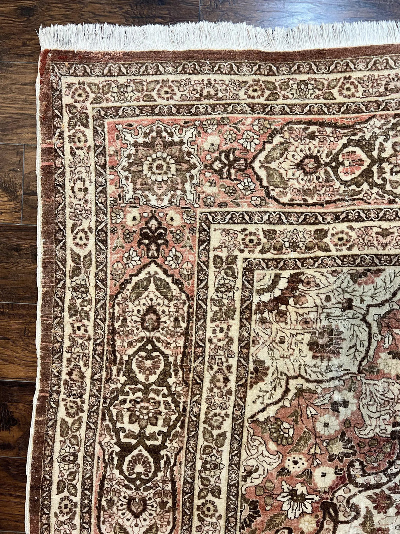 Antique Persian Tabriz Rug 10x12, Wool Hand Knotted Oriental Carpet, Beige Light Red, Floral Medallion by Jewel Rugs