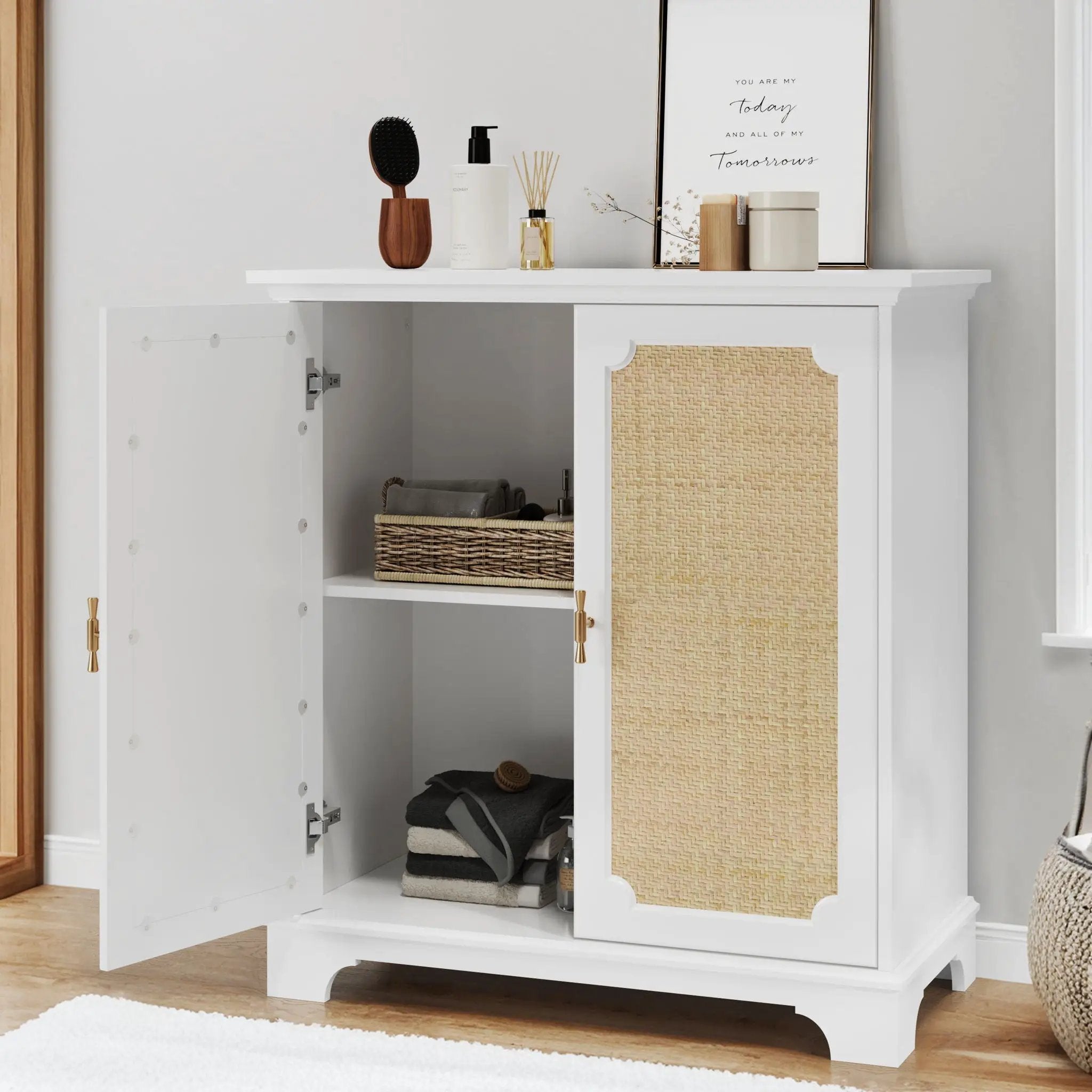 Rattan Decorated Sideboard Buffet Storage Liquor Cabinet - White by Unique Piece Furniture