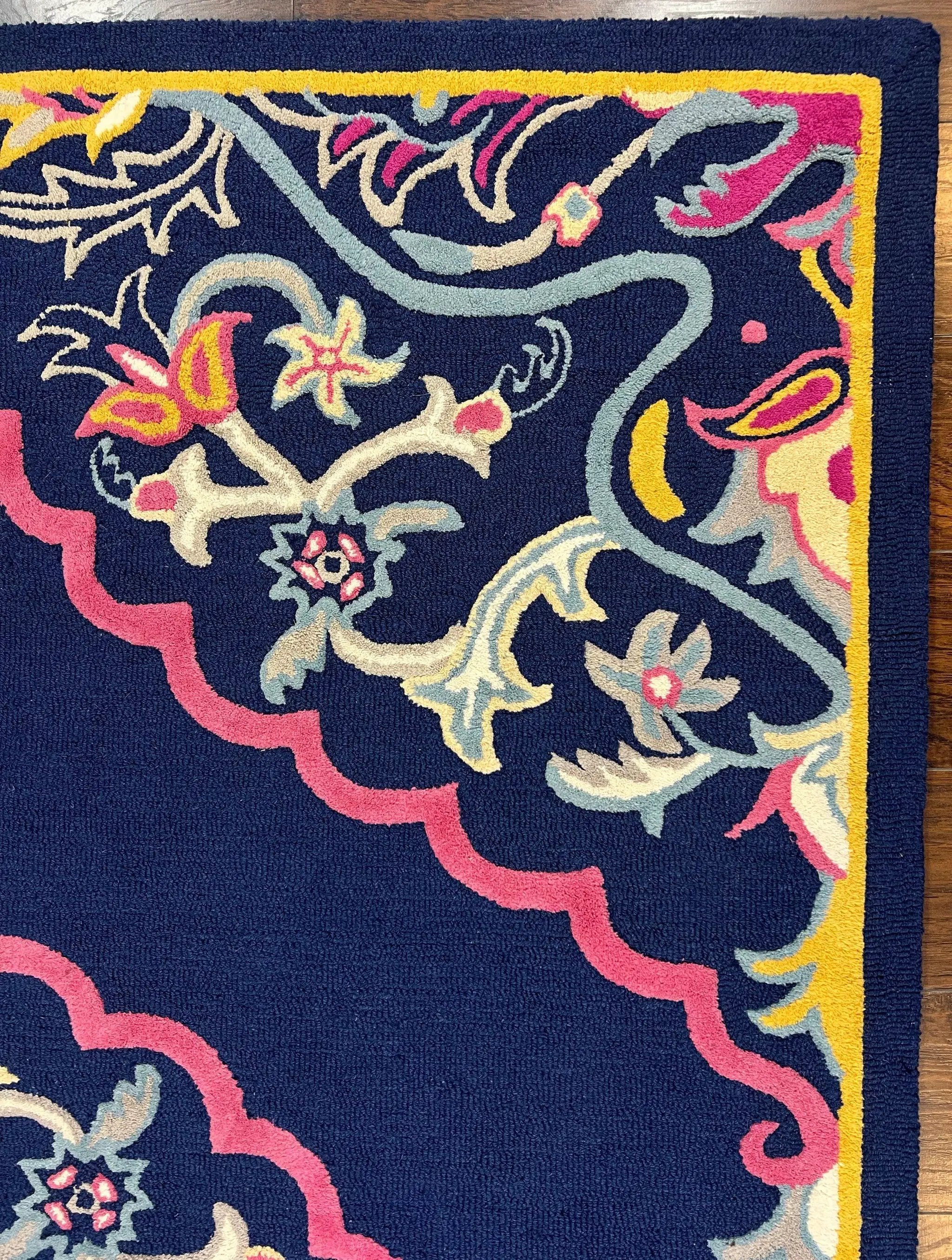 Safavieh Rug 8x10 Belagio Collection, Navy Blue Pink Yellow, Power-Loomed Wool Carpet, Floral Area Rug, Modern Rug, Room Sized 8 x 10 ft Rug by Jewel Rugs