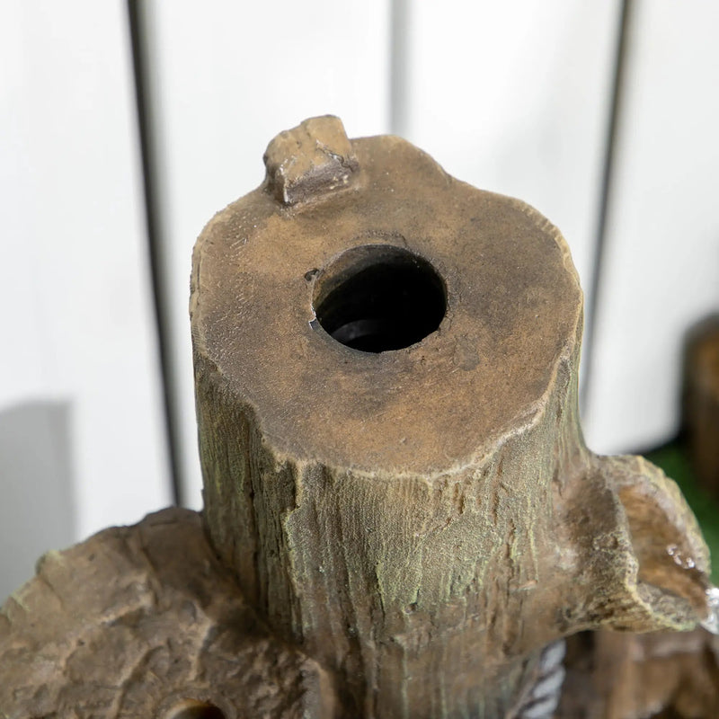 Outsunny - Outdoor Fountain With Birdhouse, Cascading Garden Waterfall Bird Bath With 3 Tier Rustic Tree Trunk / Log Design, LED Lights For Porch, Deck, Yard Decor - Brown by HouseOfZazla