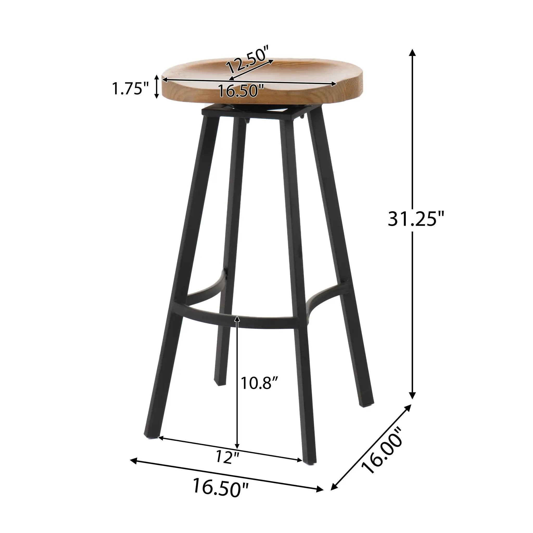 Pinewood Swivel Barstool with Iron Legs (Set of 2) by HouseOfZazla
