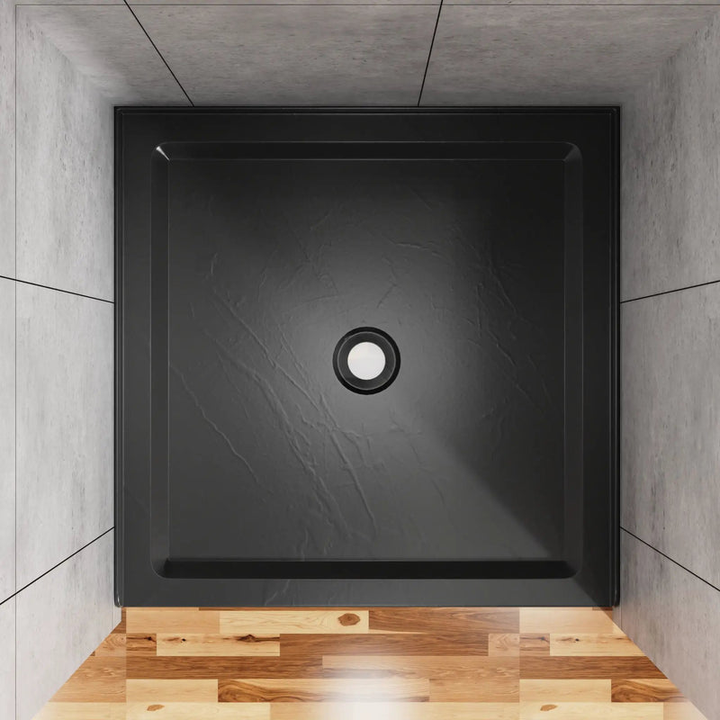 Anti Slip Center Drain Single Threshold Shower Base Slate - Black by HouseOfZazla