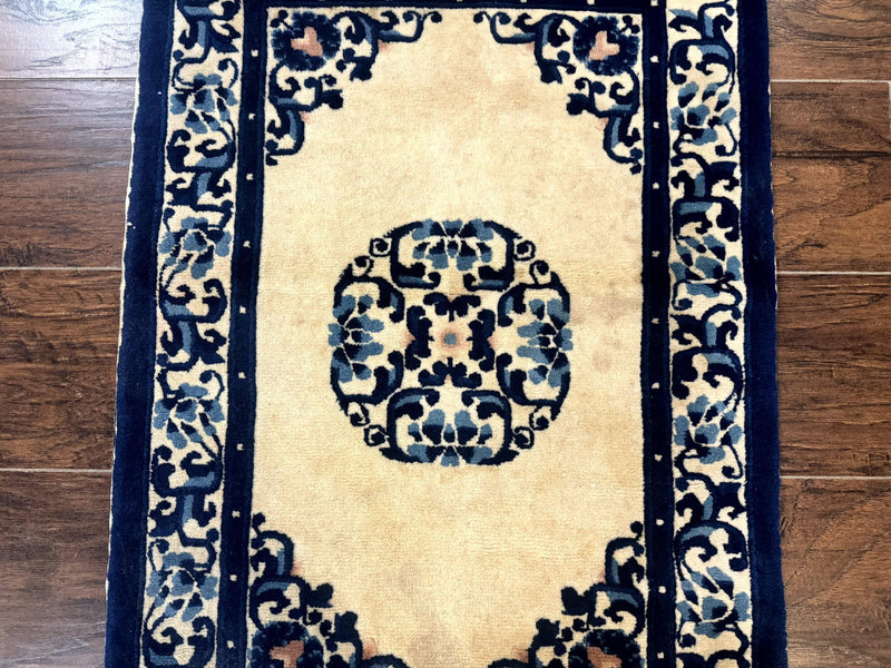 Chinese Peking Rug 2x3, Small Wool Chinese Carpet, Art Deco Rug by Jewel Rugs