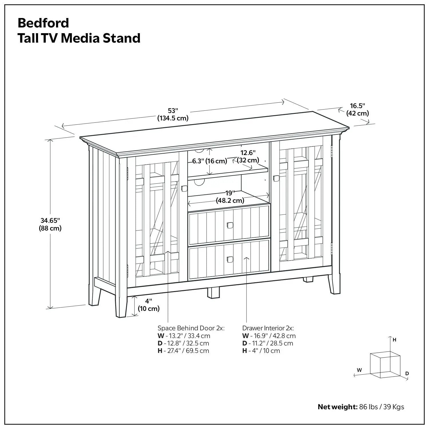 Bedford - Handcrafted Tall TV Media Stand by Unique Piece Furniture