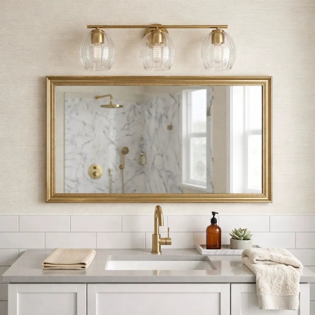 Luster - 3 Lights Vanity With Clear For Bathrooms Above Mirror Wall Lamp Satin - Clear / Gold by Unique Piece Furniture