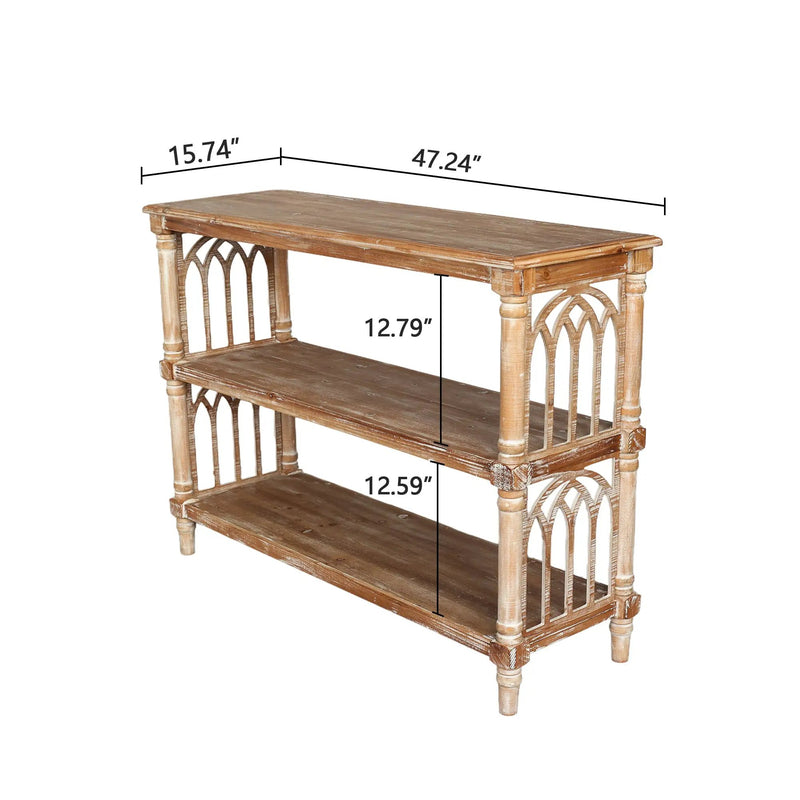 Rustic 3-Tier Console Table with Gothic-Inspired Details by HouseOfZazla