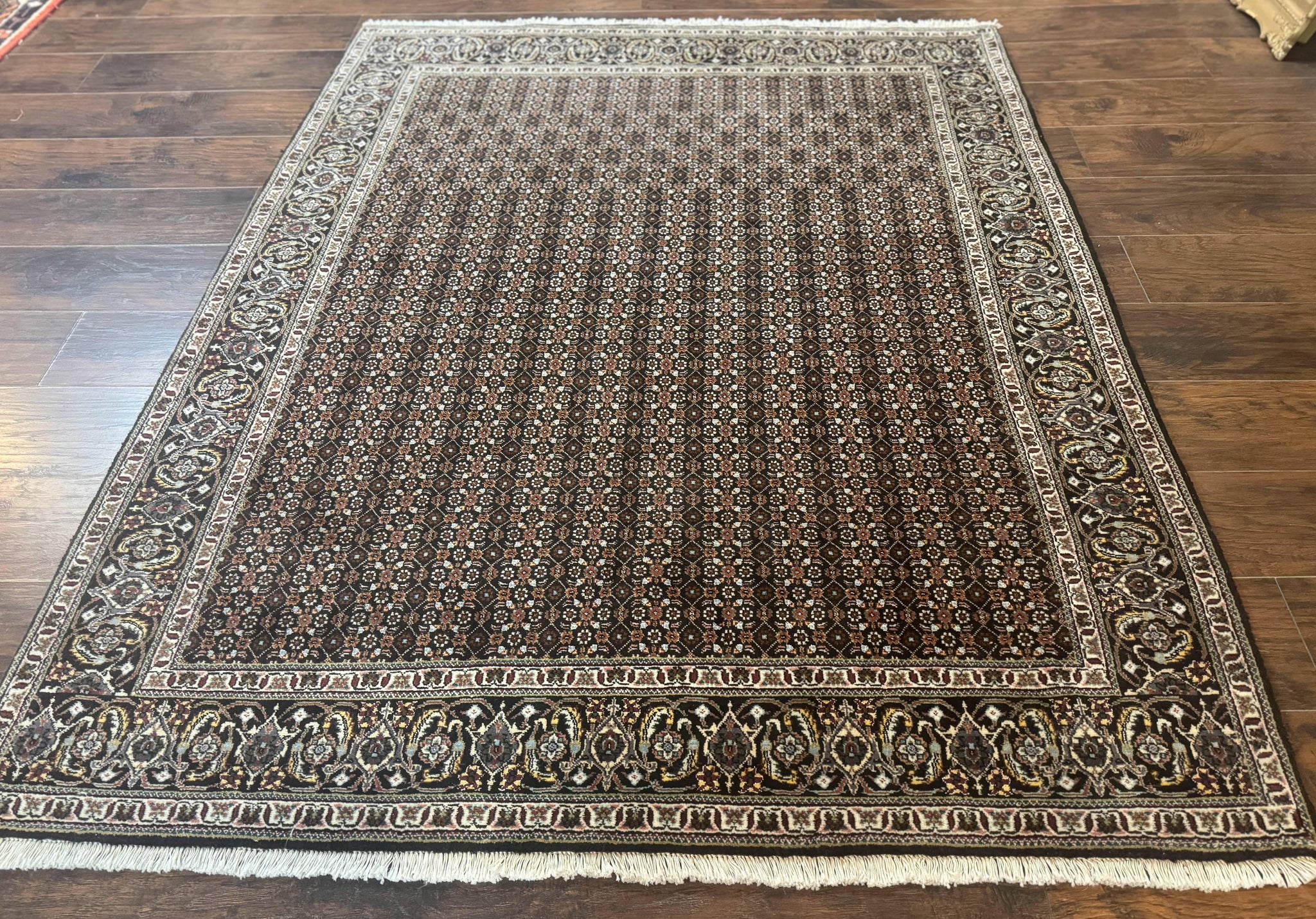 Persian Tabriz Rug 5x7, Black, Allover Pattern by Jewel Rugs