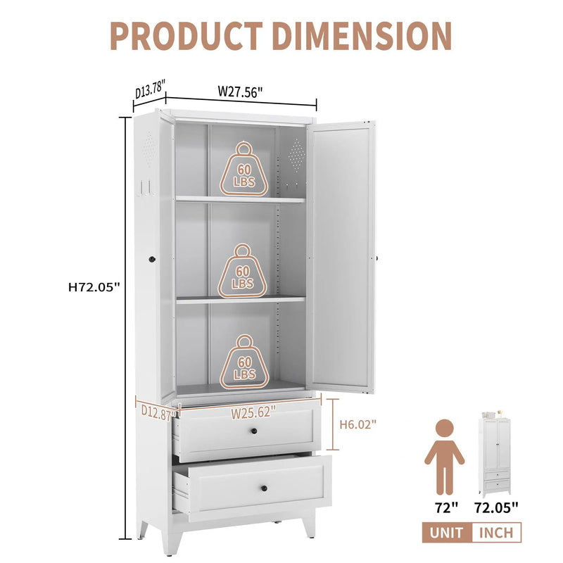 Pantry Cabinet With 2 Drawers, Freestanding Kitchen Storage Cabinet With Adjustable Shelves, Heavy-Duty Organizer For Spices, Dishware, Small Appliances - White by HouseOfZazla