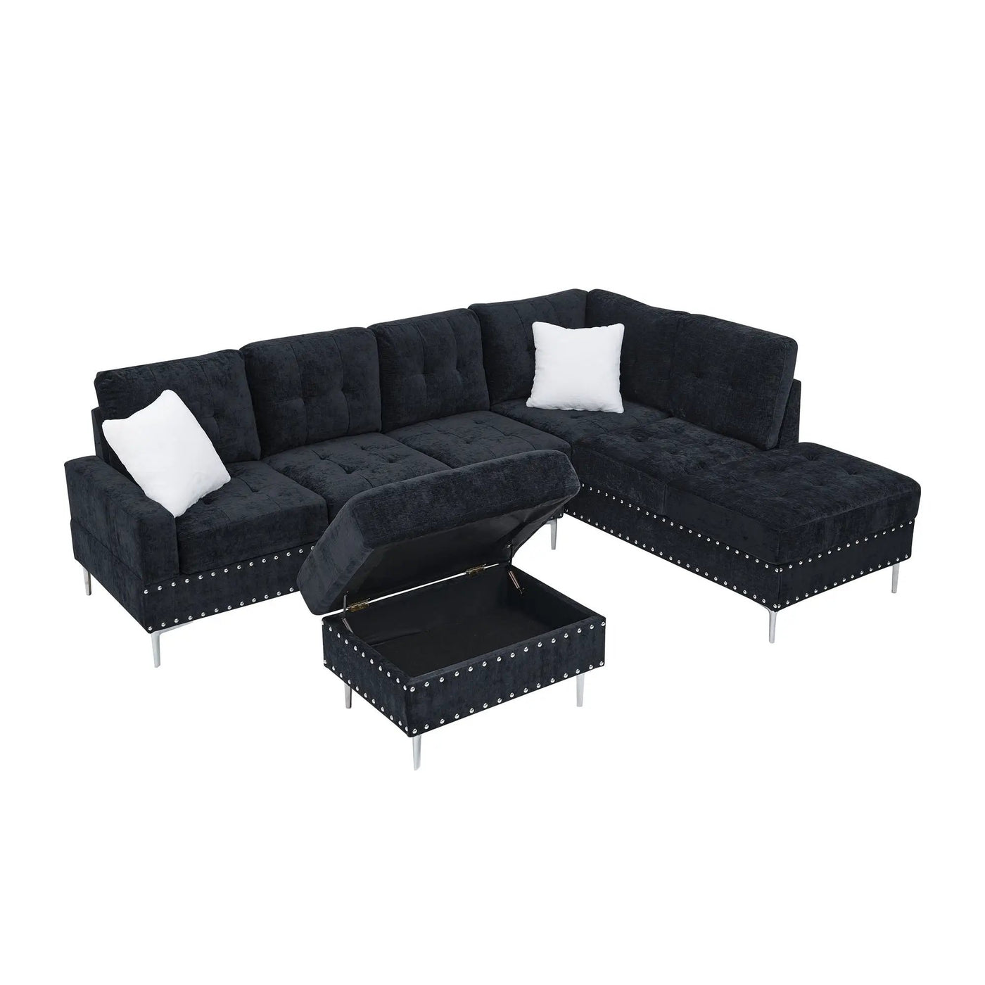 L-Shaped Sectional Sofa With Chaise And Storage Ottoman, Includes 2 Pillows by HouseOfZazla