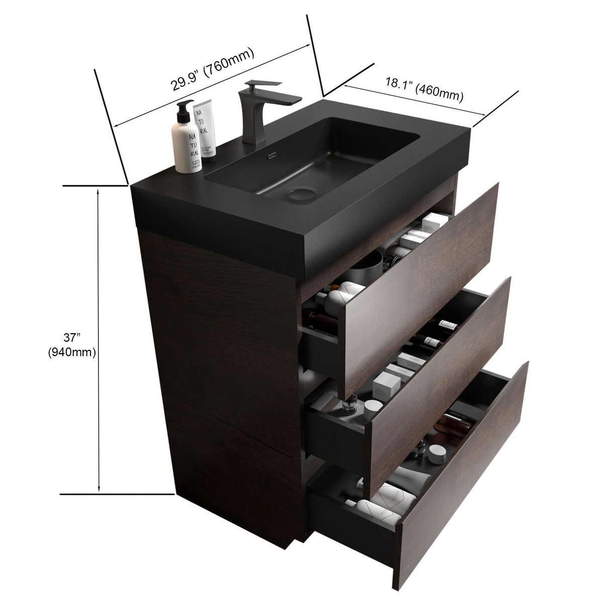 Alice Bathroom Vanity with Large Storage and One-Piece Sink Basin – Black or White, photo 22 of 24