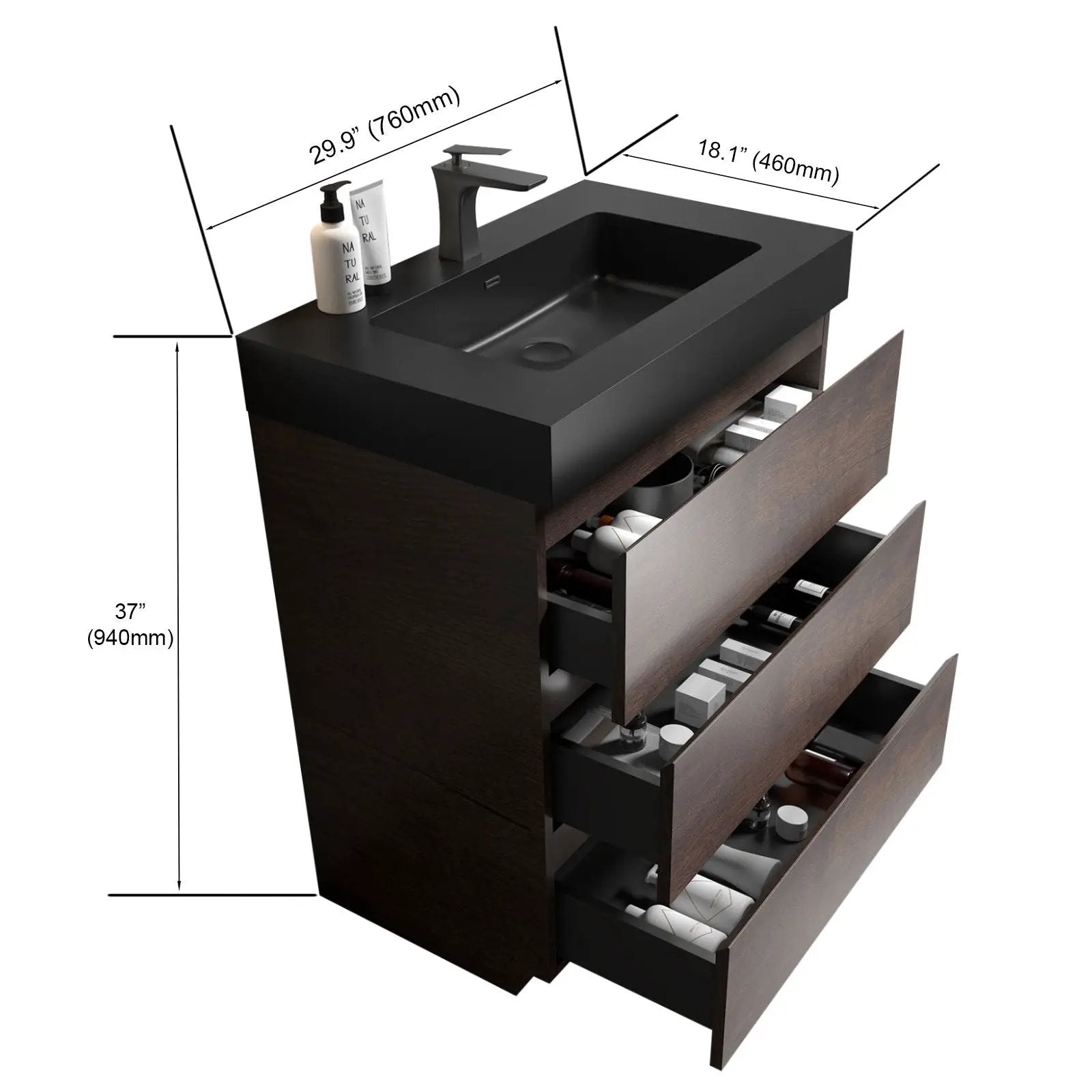 Alice - Bathroom Vanity With Large Storage Freestanding Bathroom Vanity, Sink For Modern Bathroom, One-Piece Sink Basin Without Drain And Faucet by Unique Piece Furniture
