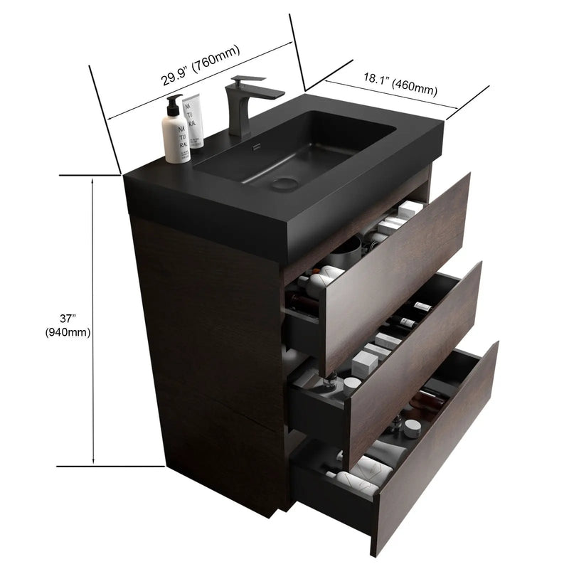 Alice - Bathroom Vanity With Large Storage Freestanding Bathroom Vanity, Sink For Modern Bathroom, One-Piece Sink Basin Without Drain And Faucet by Unique Piece Furniture
