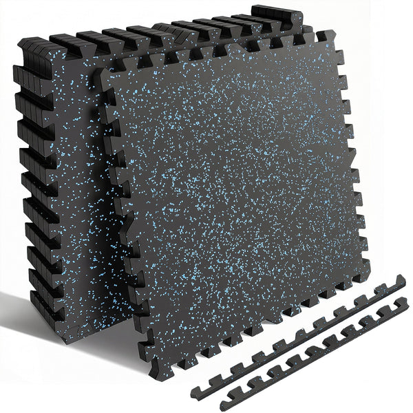 0.6 Inch Thick Gym Floor Mats with Interlocking Design - Black+Blue