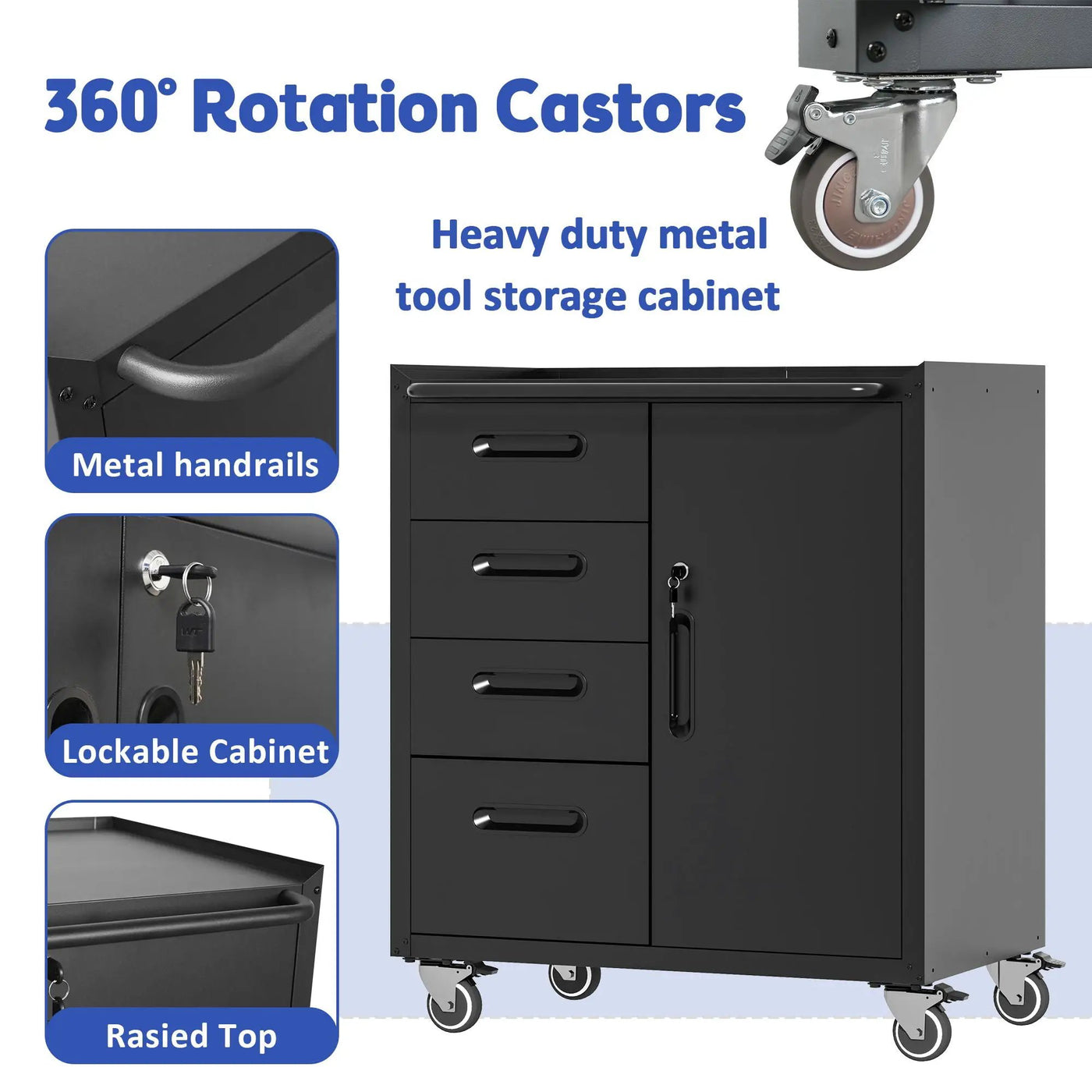 Sturdy Metal Tool Storage Cabinet With Wheels Durable Garage, Office & Home Organizer Steel by HouseOfZazla