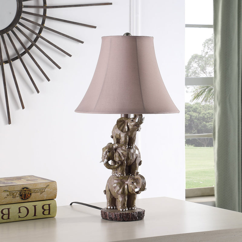 Wildlife Polyresin Table Lamp with 3 Stacked Elephants - Brown, photo 3 of 5