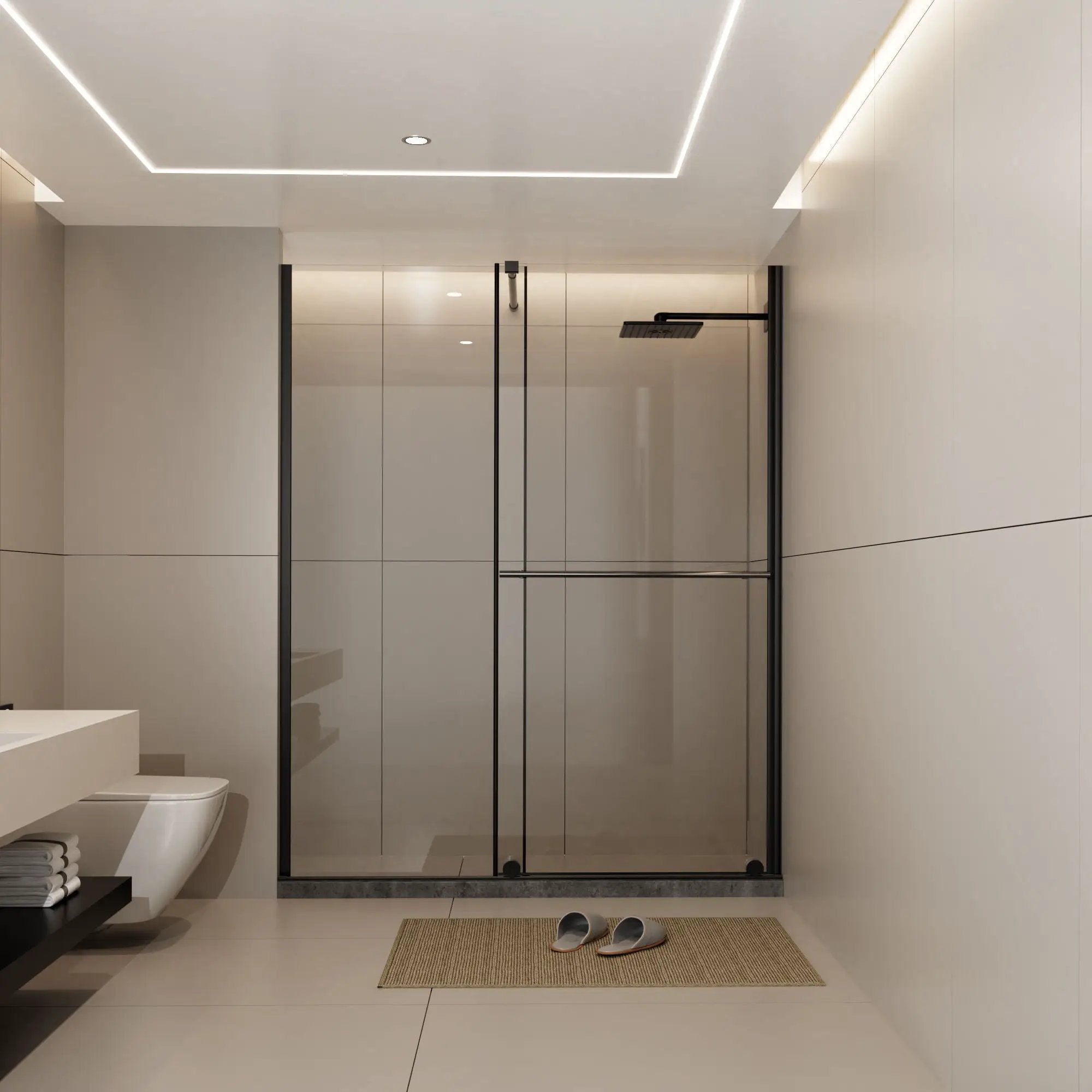Glass Shower Door, Shower Sliding Door Walk In Shower Screen Dual Usage, 1 / 4" Thick Glass Panel With Stainless Steel Handle, Supporting Bar - Black by HouseOfZazla